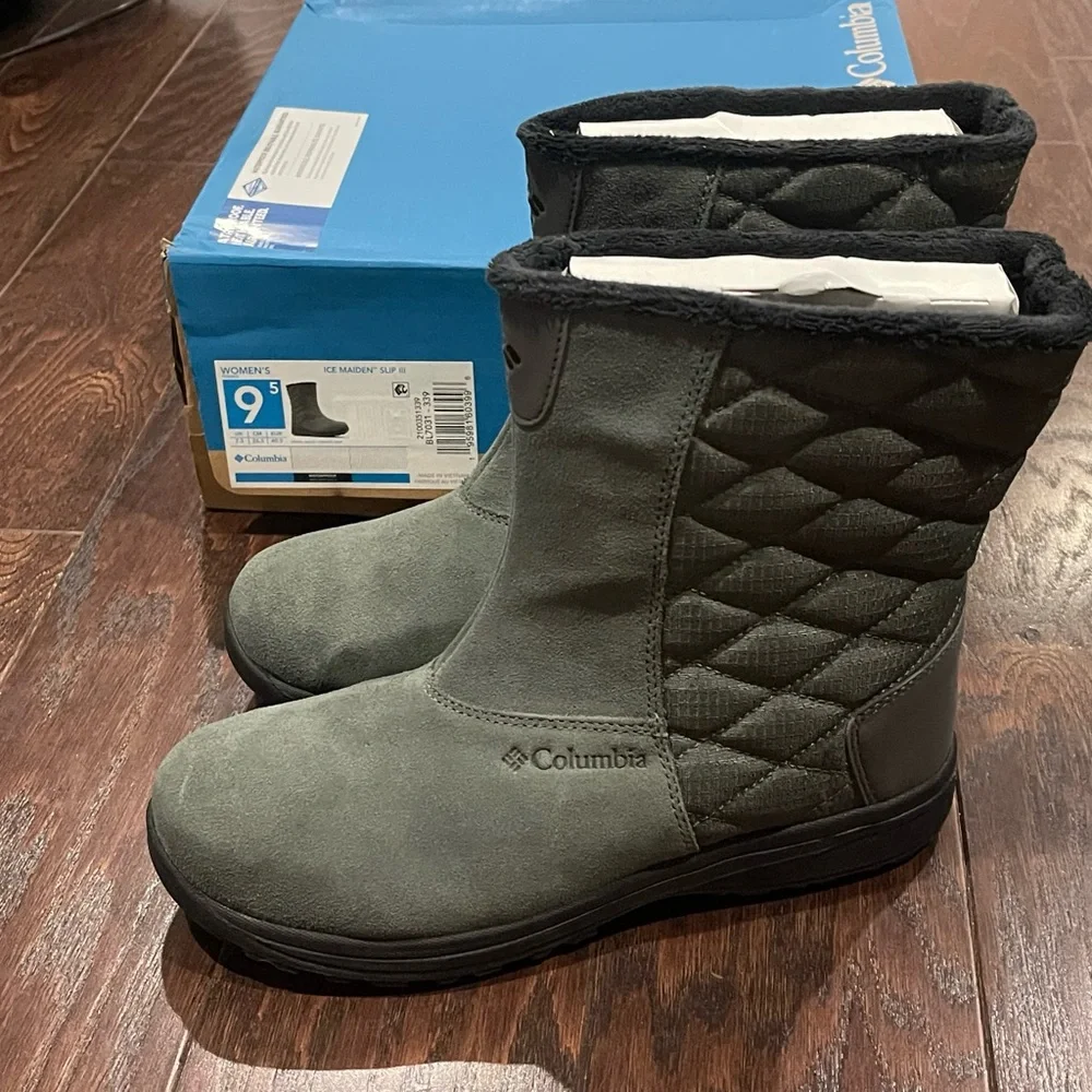 Columbia Ice Maiden Slip III Women Grey Waterproof Winter Boots Size 9.5 NEW